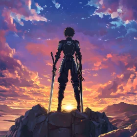 Anime Warrior at Sunset