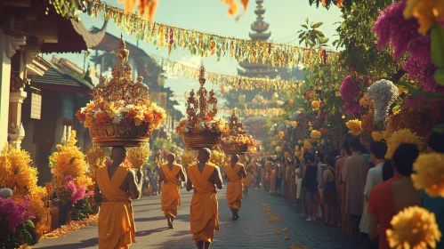 Buddhist Monks in Street Procession