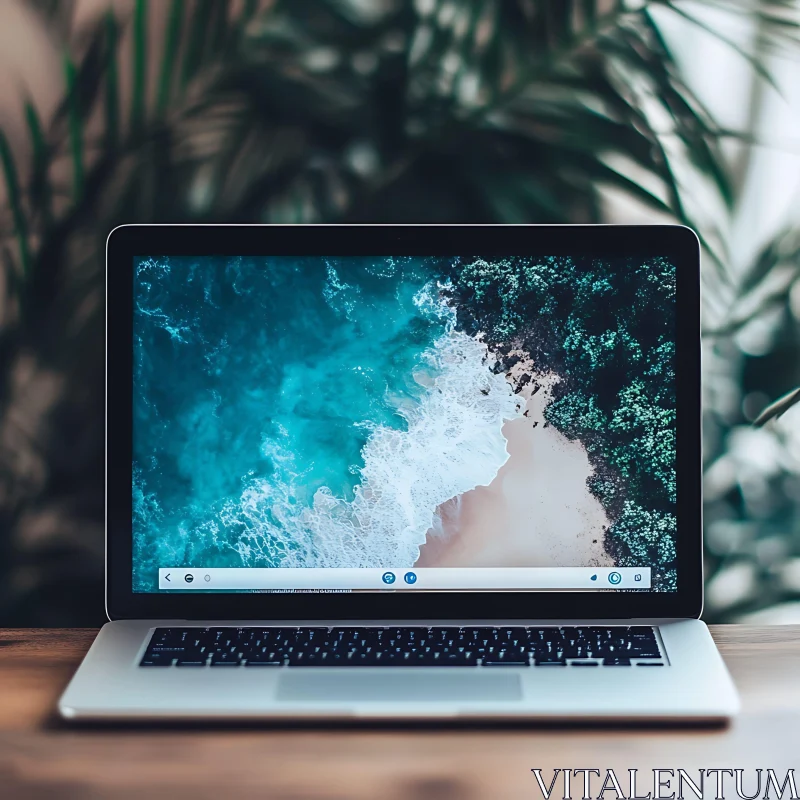 Laptop with Beach View AI Image