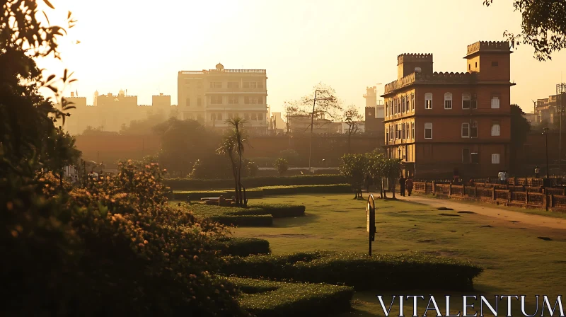 AI ART Peaceful Dawn Over the City Park