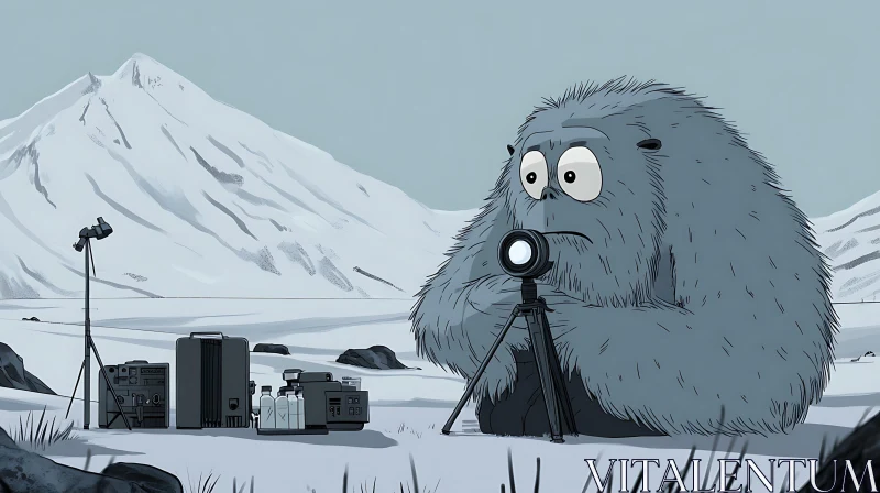 AI ART Cartoon Yeti Taking Pictures in the Snow