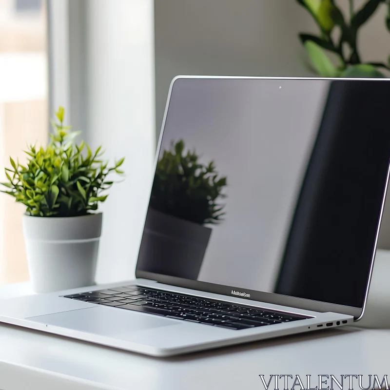 AI ART Sleek Workstation with Laptop and Plant