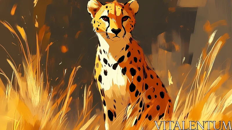 Cheetah Illustration in Tall Grasses AI Image