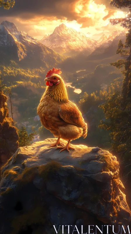 AI ART Sunset Chicken on a Mountain Cliff