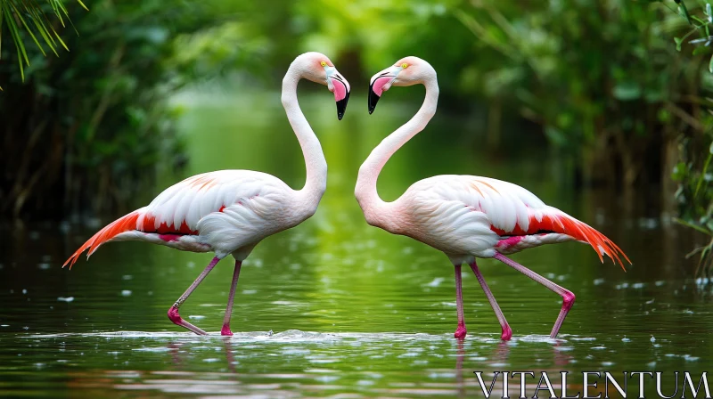 Flamingos Forming Heart in Water AI Image