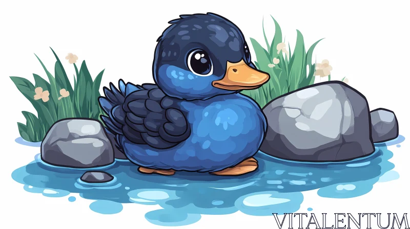 Blue Cartoon Duckling Image AI Image