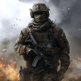 Soldier in Combat Zone