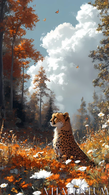 Graceful Cheetah in Autumn Landscape AI Image