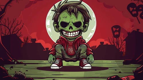 Cartoon Zombie Boy on Skateboard - Children's Illustration