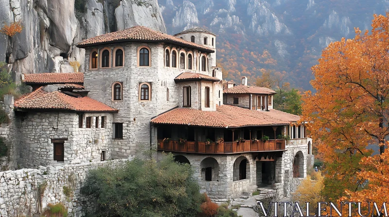 Autumnal Stone Building AI Image