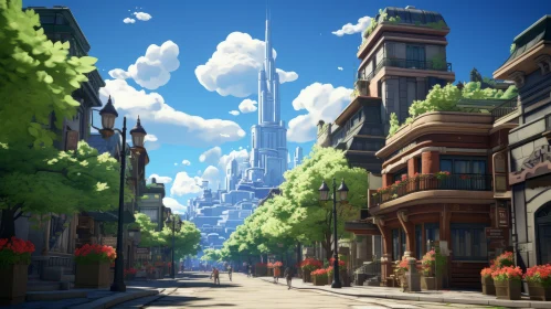 Charming Anime-Inspired Cityscape with Neo-Victorian Influence
