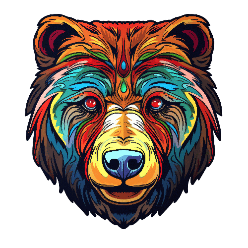 POD Design Colorful Bear Face Illustration for Creative Merchandise