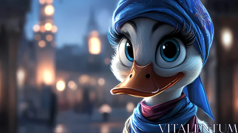 Whimsical Cartoon Duck with Expressive Eyes AI Image