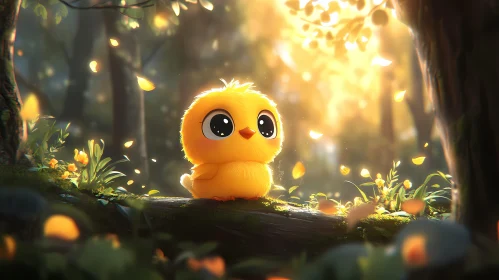 Cute Chick in Enchanted Forest Setting