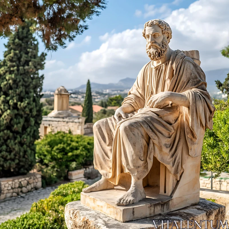 Seated Man Sculpture in Outdoor Display AI Image