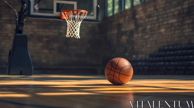 Indoor Basketball Court with Ball AI Image