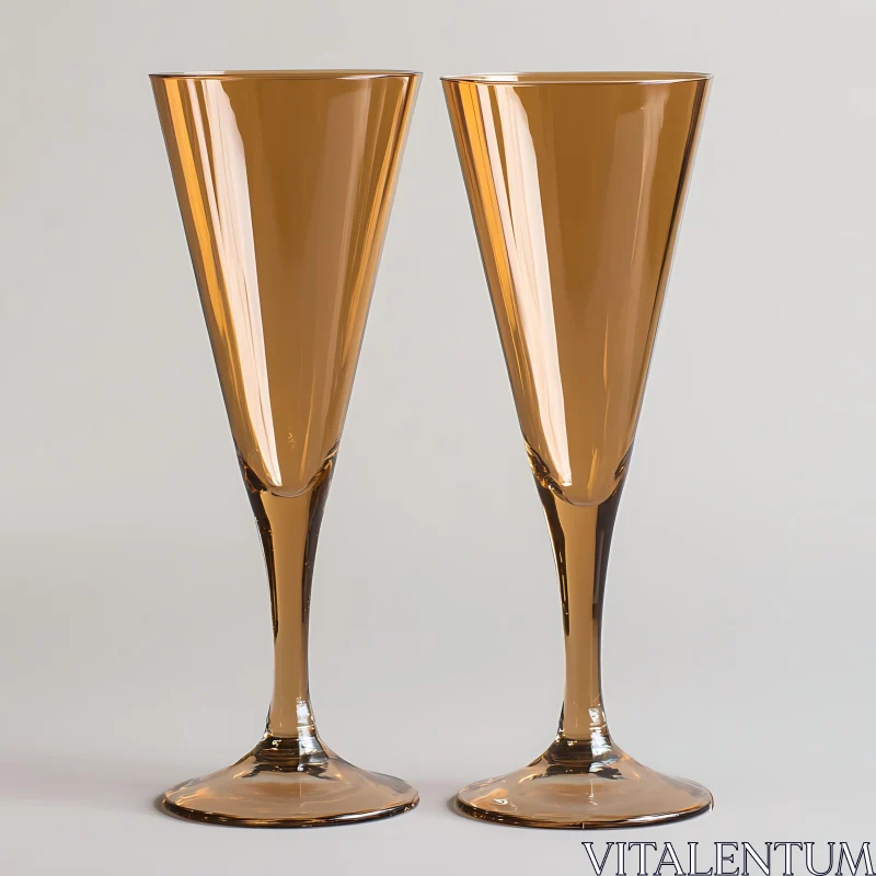 Pair of Amber Glass Champagne Flutes AI Image