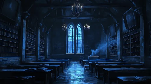 Dimly Lit Library Interior