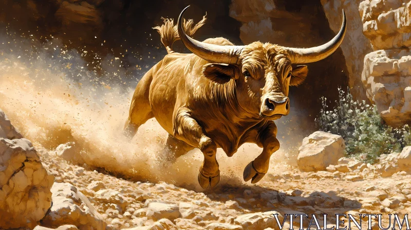 Charging Bull in Desert AI Image