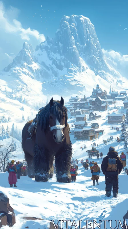 Fantasy Winter Scene with Horse AI Image