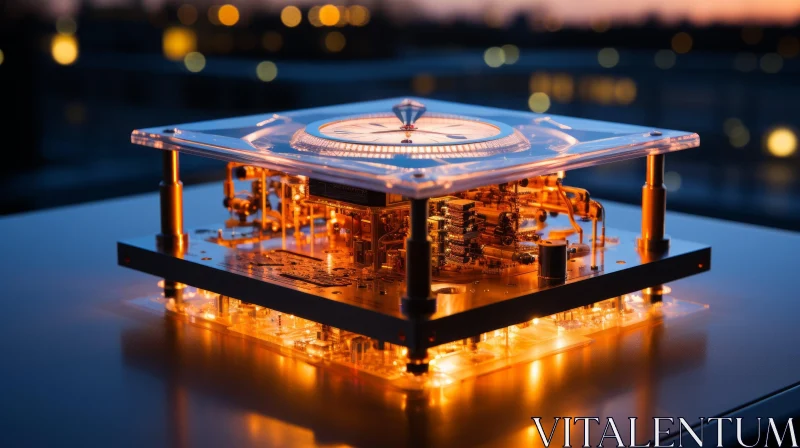 AI ART Golden Amber LED Clock in Mesmerizing Nightscape