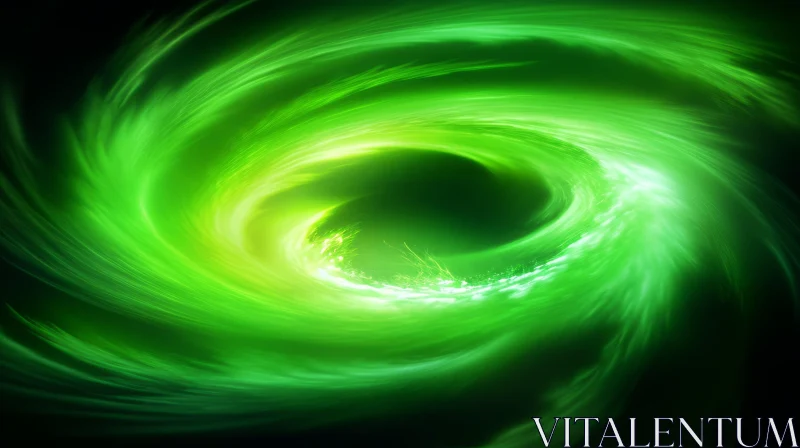 AI ART Green Spiral Abstract Art with Swirling Lights - Mesmerizing Sci-fi Design