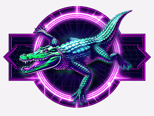 POD Design Leaping Alligator in Glowing Purple Circle with Neon Border