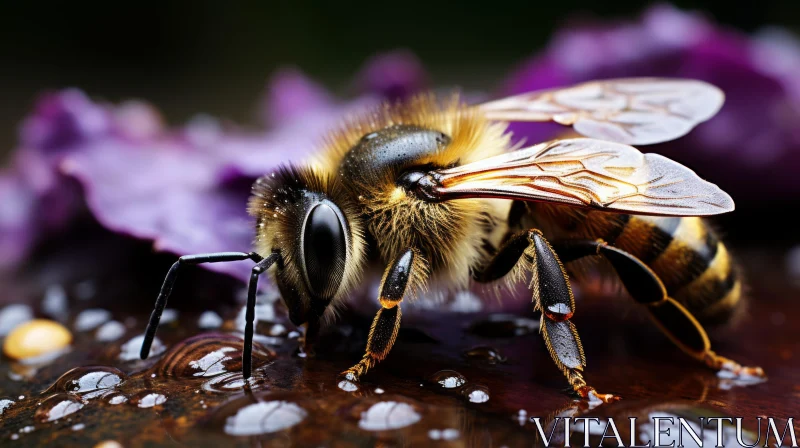 Pensive Stillness: Bee in Nature with Waterdrops AI Image