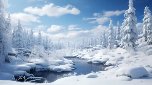Winter Wonderland: Snow-Covered Trees and Stream