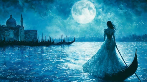 Serene Gondola Ride Under Moonlight