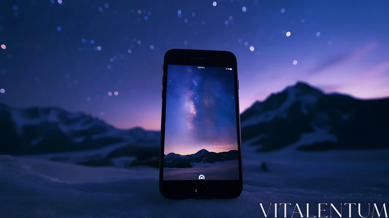 Mobile Phone with Starry Sky Wallpaper AI Image