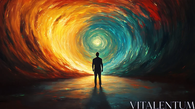 AI ART Silhouette Gazing at Colorful Portal