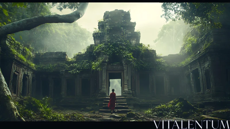 Monk at Ancient Temple Ruins