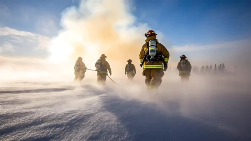 Brave Firefighters Marching Through Snow