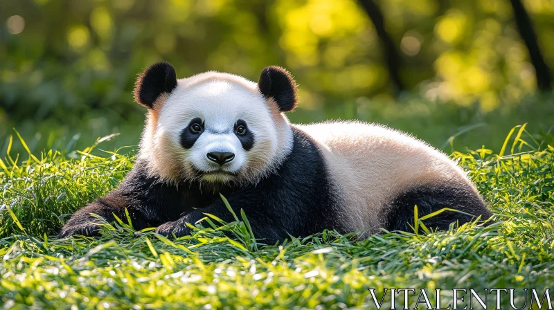 Panda Resting in Sunlit Grass