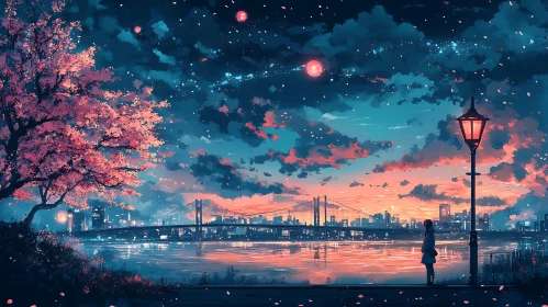Tranquil Anime Sunset Over the City