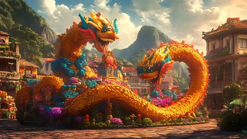 Golden Dragons in a Floral Paradise