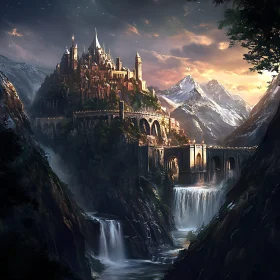 Fantasy Castle in Mountain Landscape