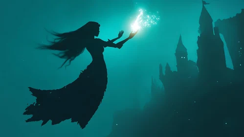 Silhouette of Woman with Magical Light