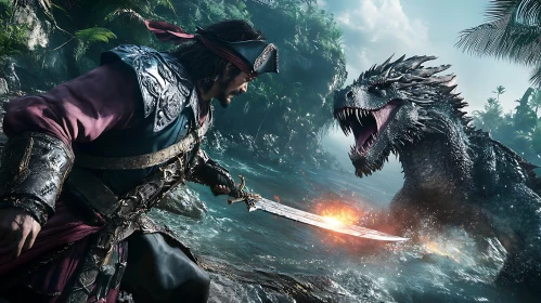 Fantasy Battle: Pirate and Dragon