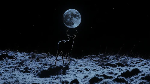 Silhouette of Deer with Full Moon