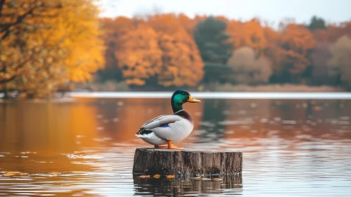 Duck on Stump in Autumn