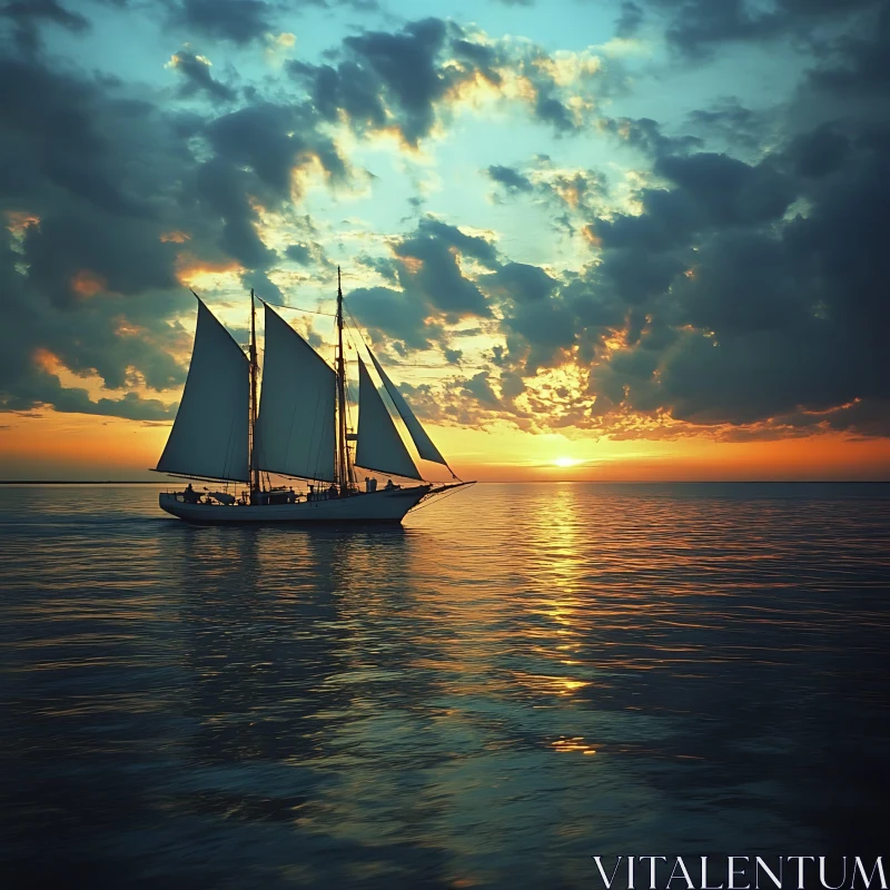 Sunset Sailboat Journey on Calm Waters