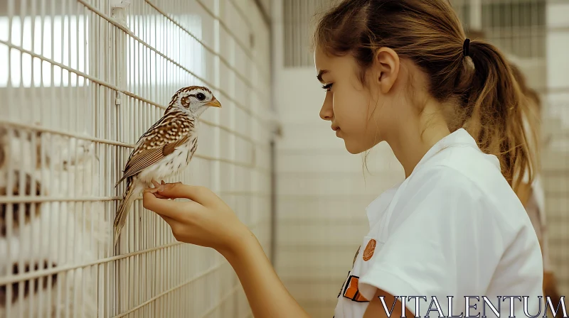 Gentle Encounter: Girl Holding a Bird