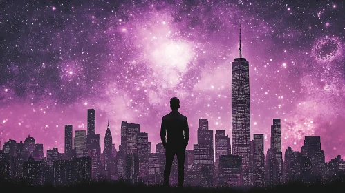Urban Gaze: Silhouette in a Cosmic Cityscape