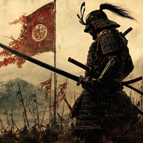 Japanese Samurai Warrior with Katana Swords