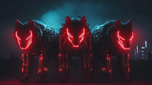 Robotic Wolves with Glowing Red Eyes
