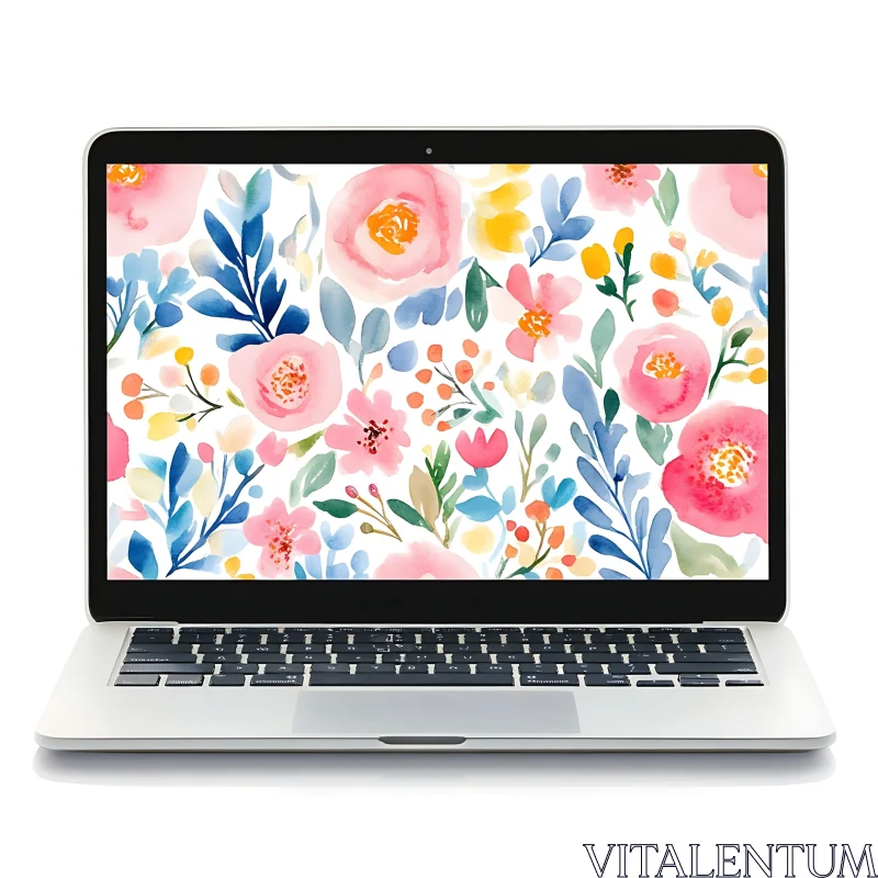 Floral Watercolor Digital Art on Laptop Screen