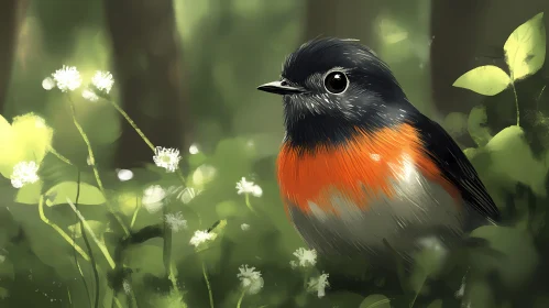 Forest Bird Amidst Flowers