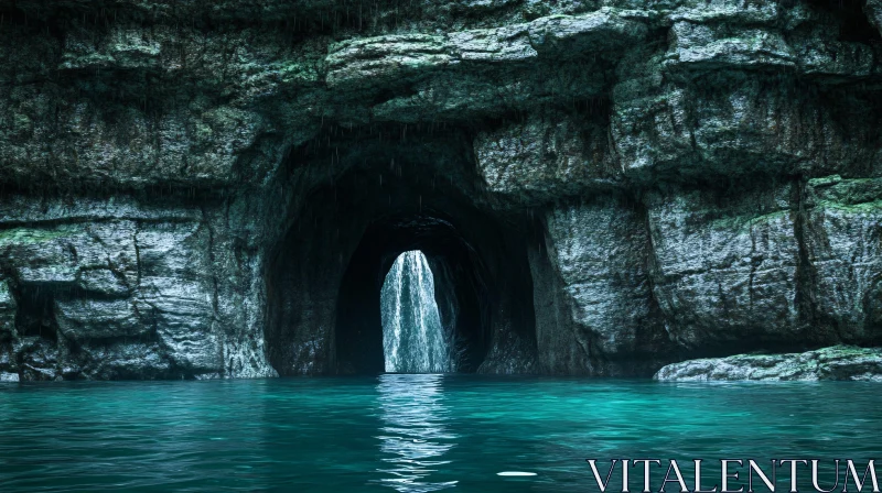 AI ART Mesmerizing Waterfall and Cave with Turquoise Waters